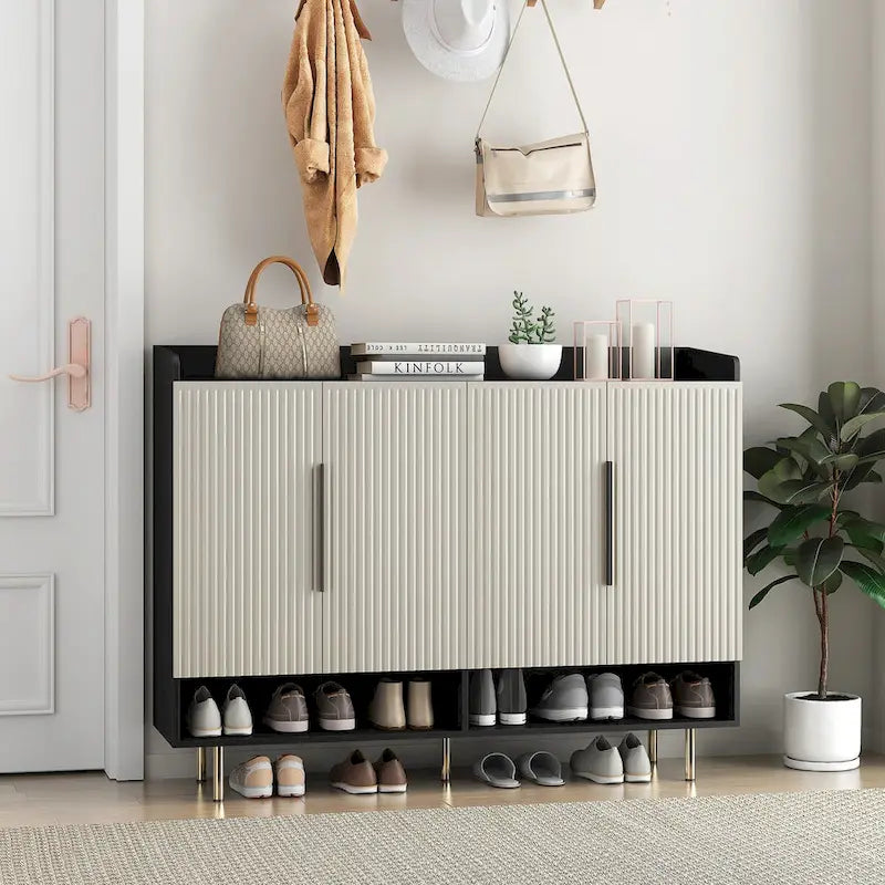 Shoe Cabinet with 4 Doors Large Modern Shoe Storage Organizer Cabinet with Adjustable Shelves