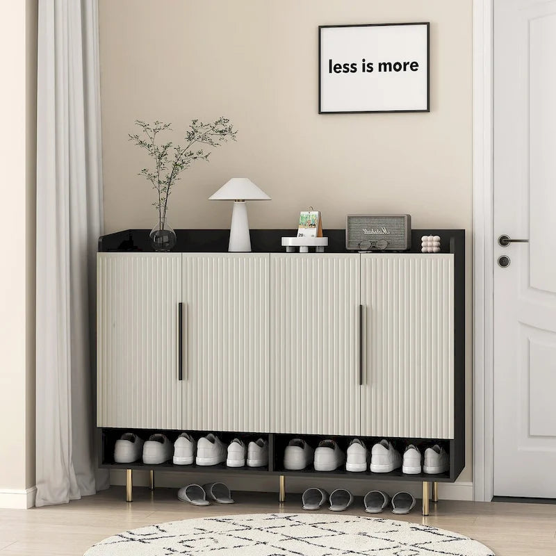Shoe Cabinet with 4 Doors Large Modern Shoe Storage Organizer Cabinet with Adjustable Shelves