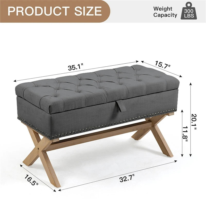 35 Button-Tufted Storage Ottoman Linen Storage Bench