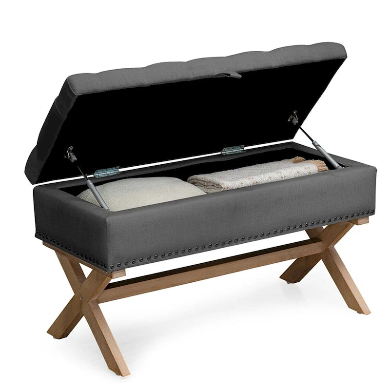 35 Button-Tufted Storage Ottoman Linen Storage Bench