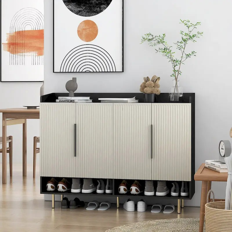 Shoe Cabinet with 4 Doors Large Modern Shoe Storage Organizer Cabinet with Adjustable Shelves for Entryway Shoe Rack Cabinet