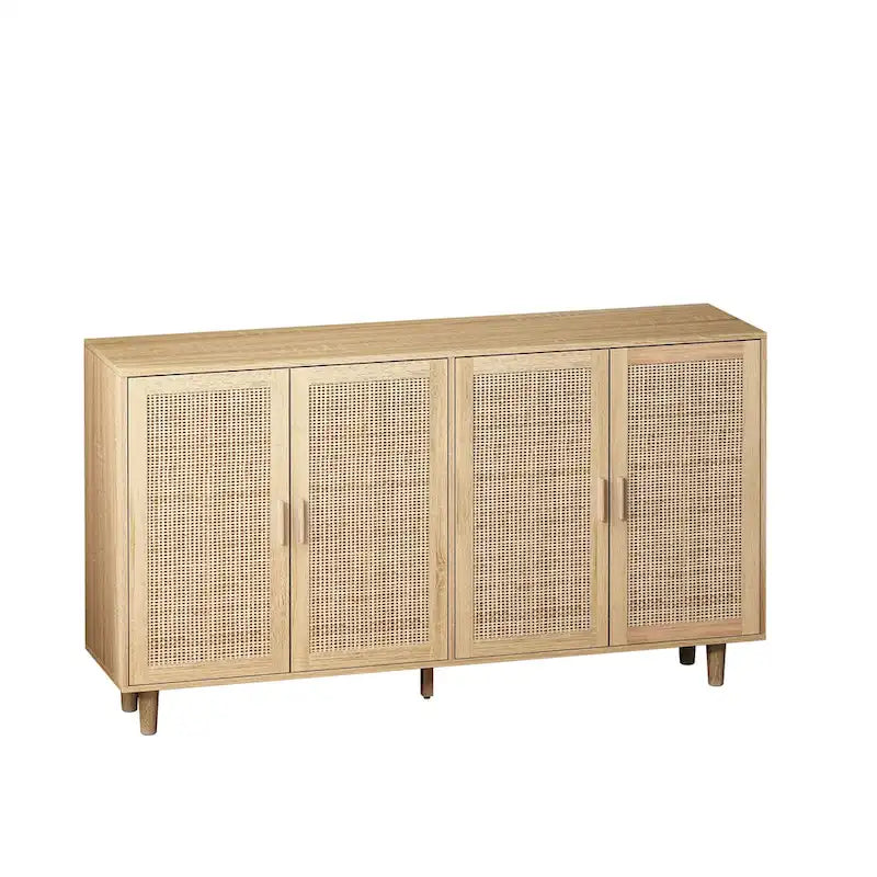 Elegant and Functional 4-Door Rattan Decorative Storage Cabinet,for Bedroom,Living Room,Office,Easy Assembly
