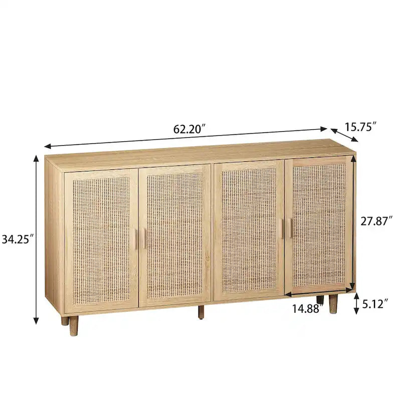 Elegant and Functional 4-Door Rattan Decorative Storage Cabinet,for Bedroom,Living Room,Office,Easy Assembly