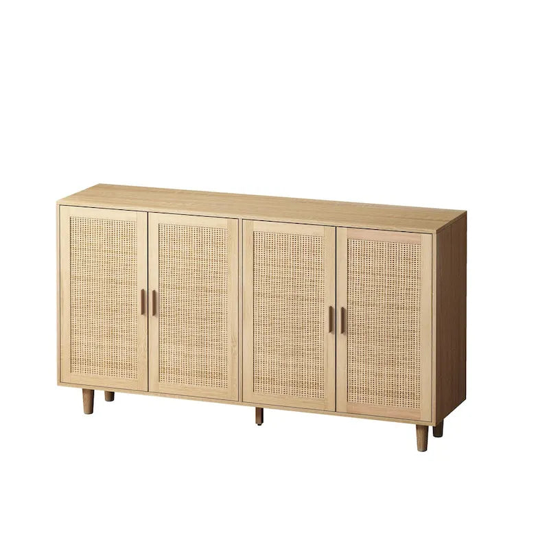 Elegant and Functional 4-Door Rattan Decorative Storage Cabinet,for Bedroom,Living Room,Office,Easy Assembly