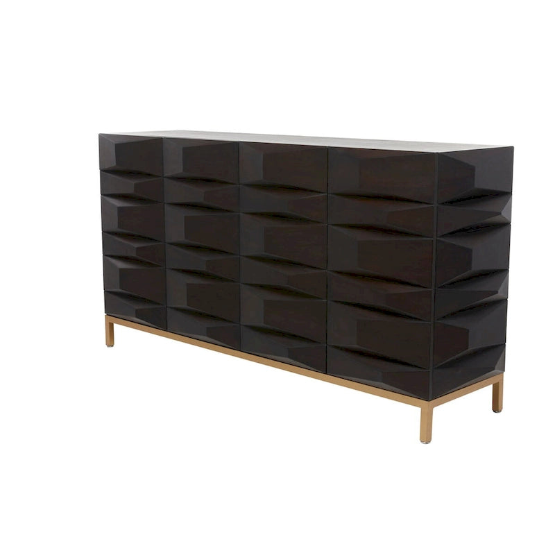 Wooden Geometric 1 Shelf and 2 or 4 Doors Cabinet - Brown - Roche River Decor