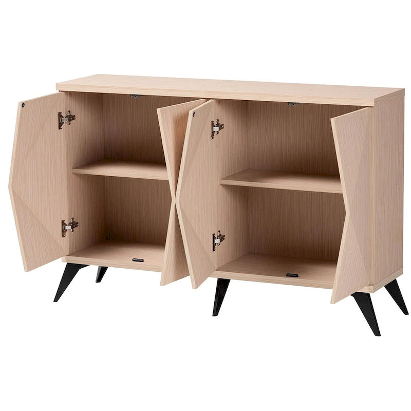 Draper Mid-Century Modern Two-Tone Light Brown and Black Wood 4-Door Sideboard Buffet