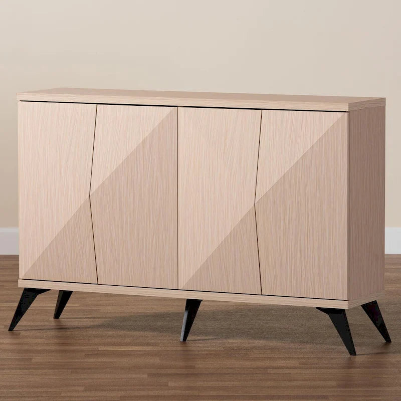 Draper Mid-Century Modern Two-Tone Light Brown and Black Wood 4-Door Sideboard Buffet