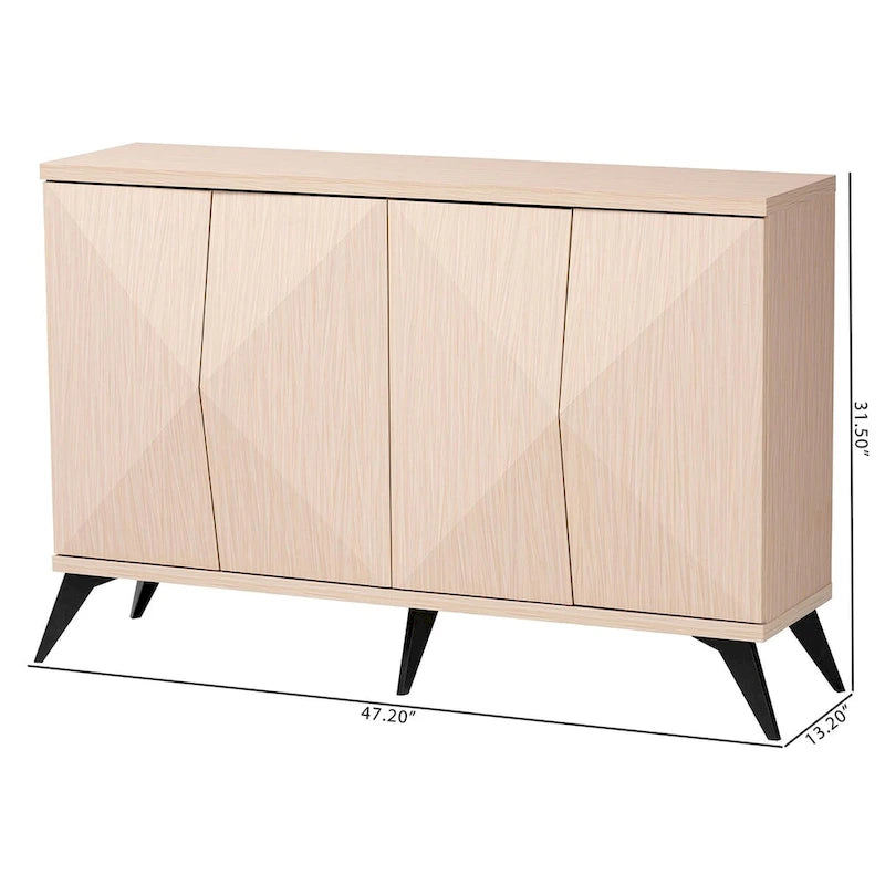 Draper Mid-Century Modern Two-Tone Light Brown and Black Wood 4-Door Sideboard Buffet