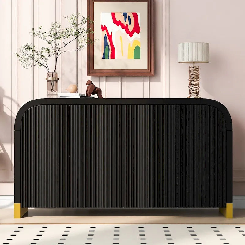 4-door Curved Corner Design Wavy Door Panel Cabinet with Adjustable Shelves