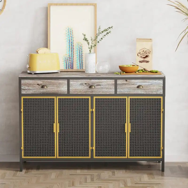 48 Wide 4 Doors Modern Sideboard with 3 Top Drawers