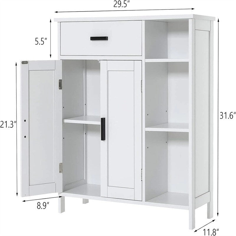 Floor Storage Cabinet with Doors and Shelves - 11.8D x 29.5W x 31.6H