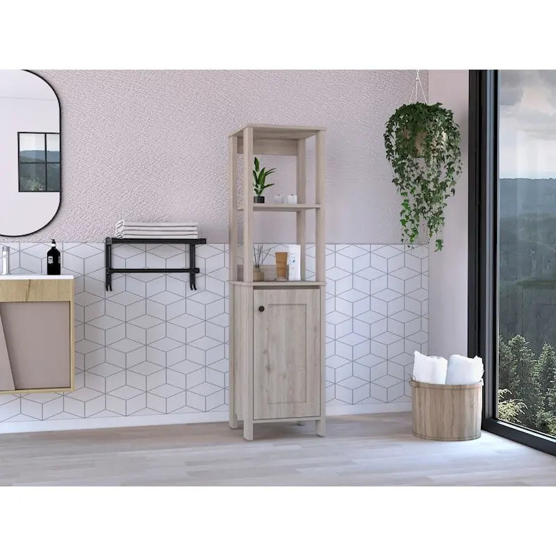 Bathroom Floor Cabinet,Bathroom Storage Cabinet,Two Interior Shelves,Two Open Shelves,Single Door