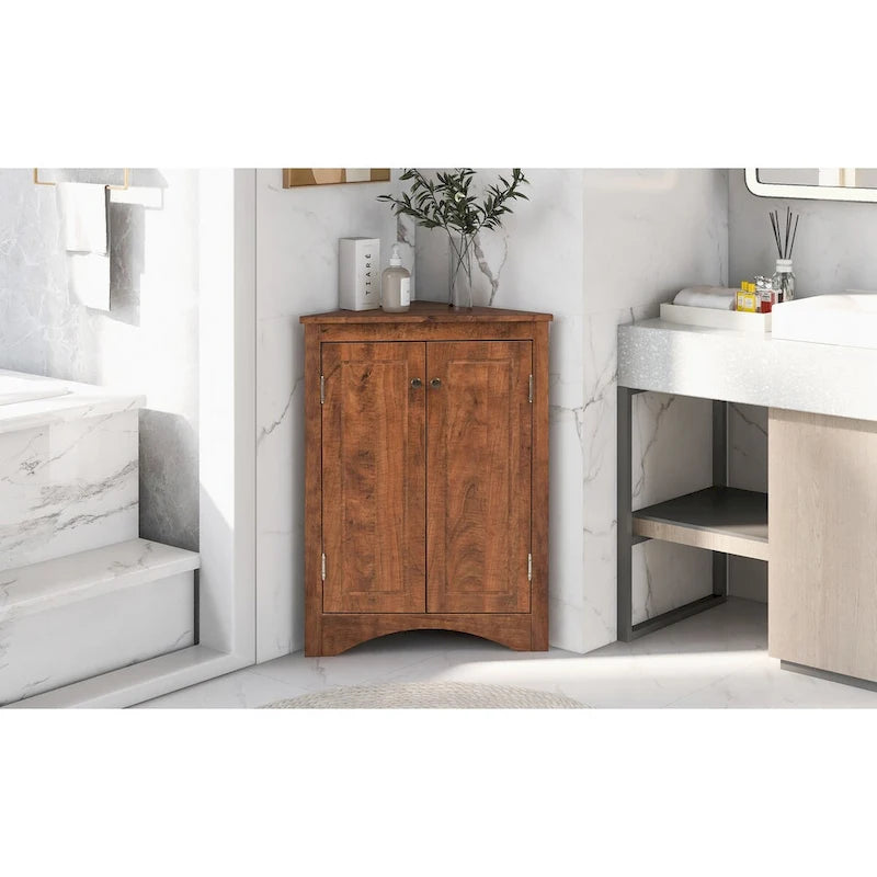 Triangle Bathroom Storage Cabinet with Adjustable Shelves,Freestanding Floor Cabinet for Home Kitchen