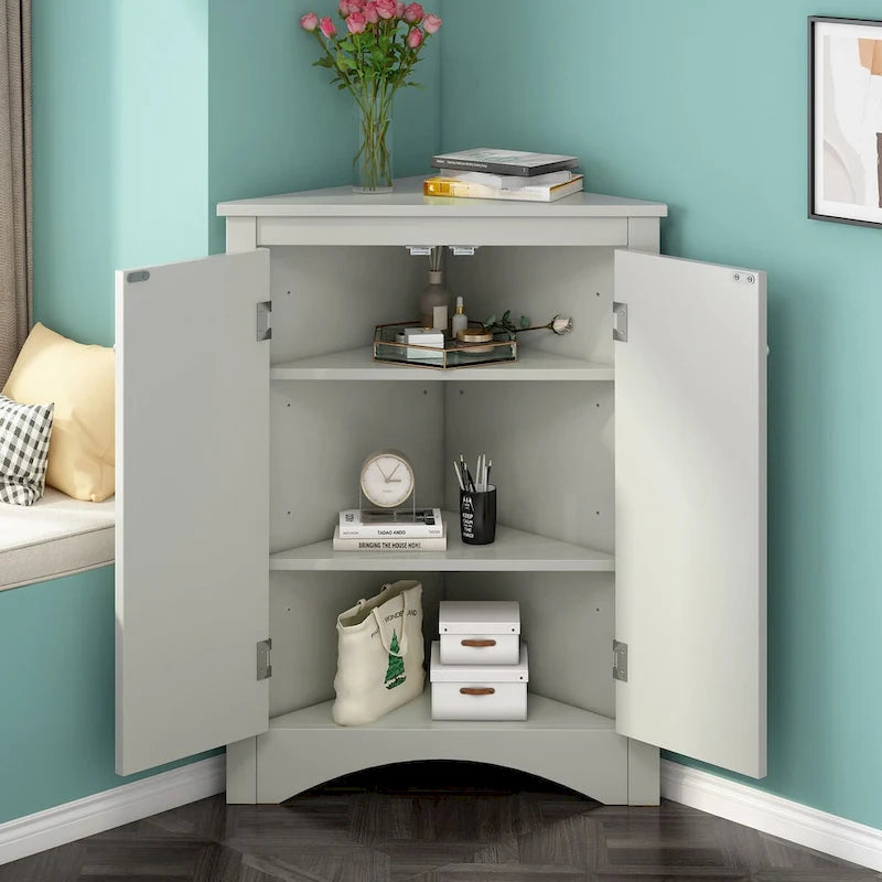 Triangle Bathroom Storage Cabinet with Adjustable Shelves,Freestanding Floor Cabinet for Home Kitchen