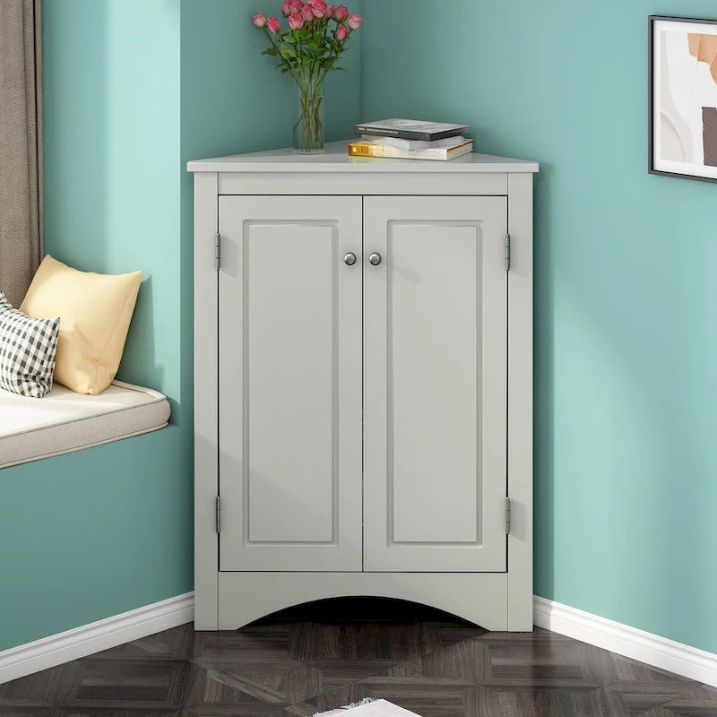 Triangle Bathroom Storage Cabinet with Adjustable Shelves,Freestanding Floor Cabinet for Home Kitchen