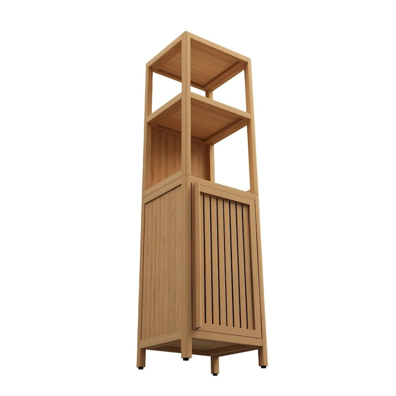 15 Narrow Bathroom Floor Cabinet, Bamboo Wood Linen Cabinet with 1 Door and Open Storage Shelves - Natural