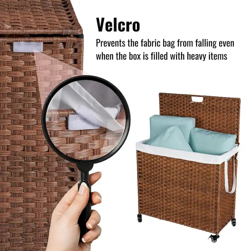 Laundry Hamper With Lid PE Rattan Powder Coating Frame Clothes Hampers with 02 Removable Bags, Wheels, 160L, Grey Color
