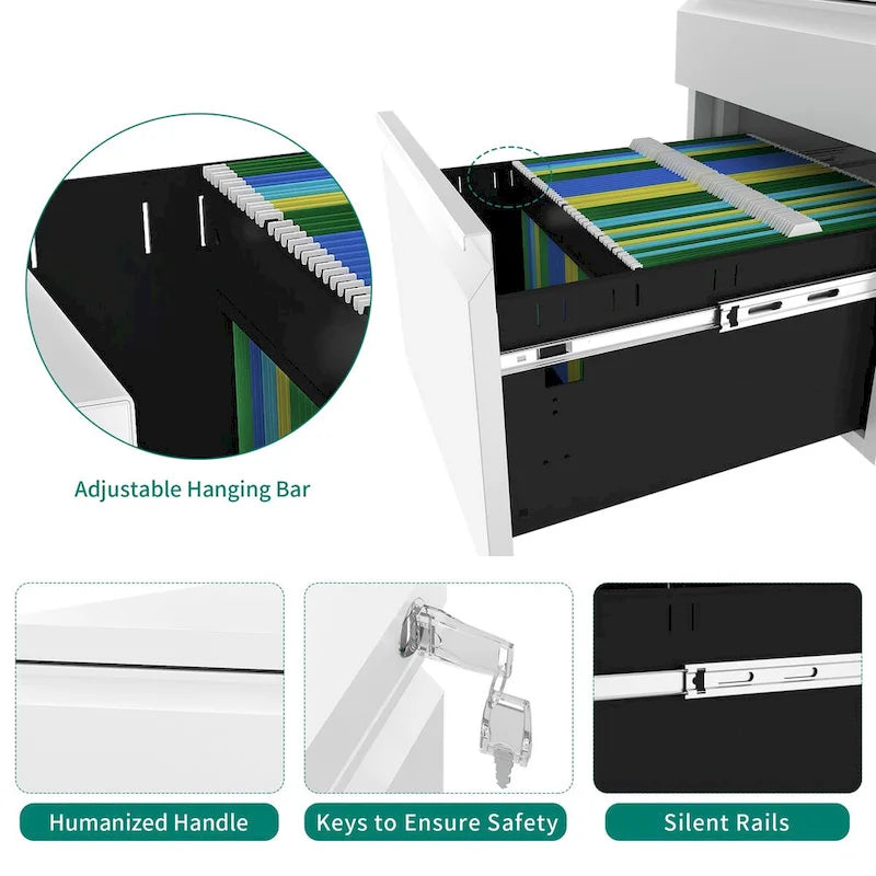Modern 2/3-Drawer Locking Rolling Wheeled Steel File Cabinet