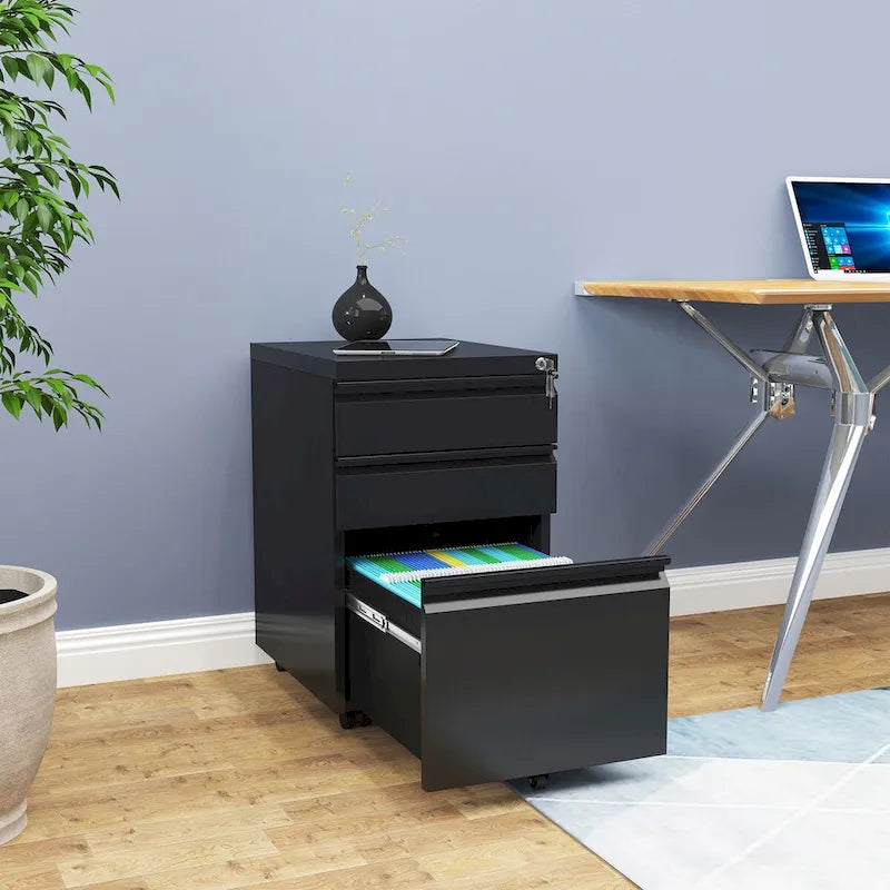 Modern 2/3-Drawer Locking Rolling Wheeled Steel File Cabinet