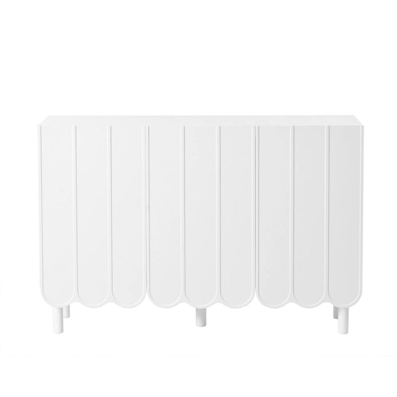 Cream Style Minimalist Shoe Cabinet with 5 Solid Wood Legs, Sideboard Buffet Cabinet with Adjustable Shelves, Wave Doors
