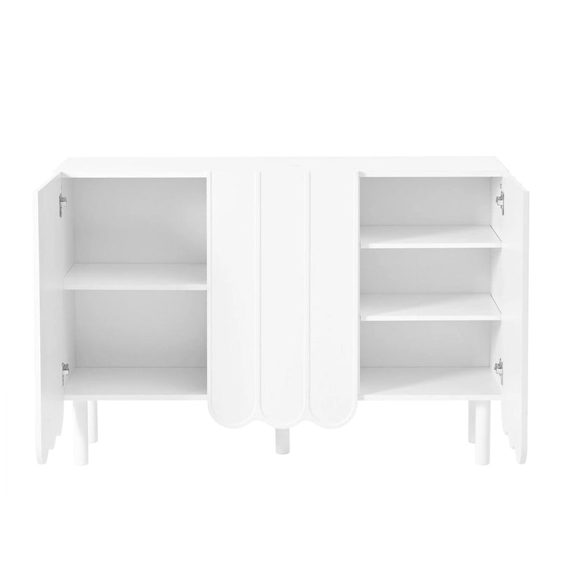 Cream Style Minimalist Shoe Cabinet with 5 Solid Wood Legs, Sideboard Buffet Cabinet with Adjustable Shelves, Wave Doors