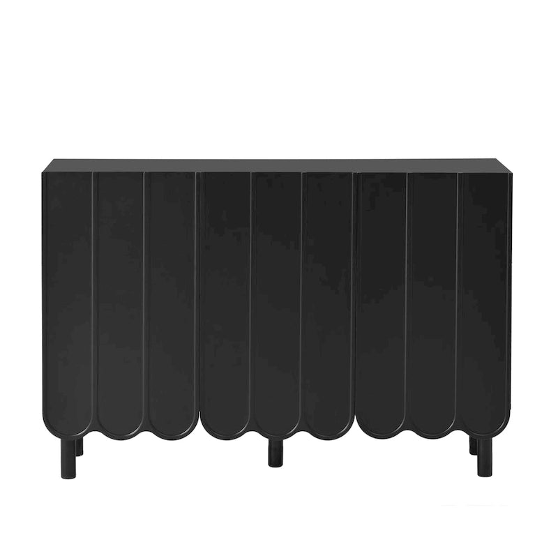 Cream Style Minimalist Shoe Cabinet with 5 Solid Wood Legs, Sideboard Buffet Cabinet with Adjustable Shelves, Wave Doors