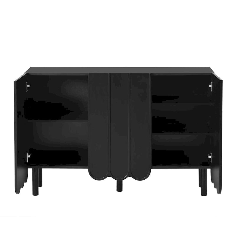 Cream Style Minimalist Shoe Cabinet with 5 Solid Wood Legs, Sideboard Buffet Cabinet with Adjustable Shelves, Wave Doors