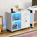 Moasis 3 Drawers Mobile LED Light Filing Cabinet with Charging Station Fit for A4/Letter Size