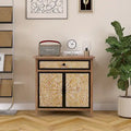 Natural Wood 30.71 in. H Storage Cabinet with Drawers and Doors - 29.53 x 14.17