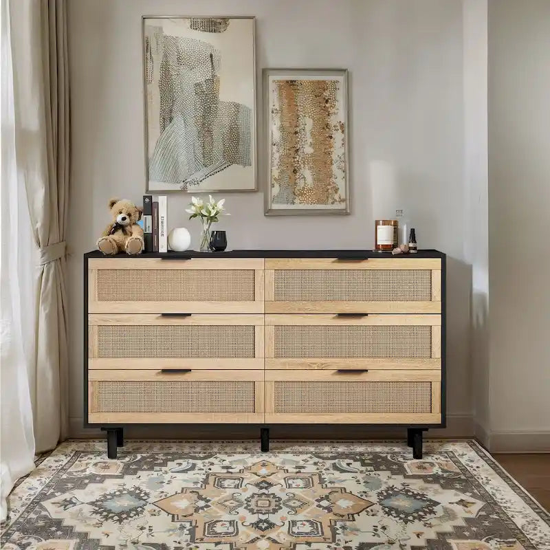 6 Rattan Drawers Storage Cabinet