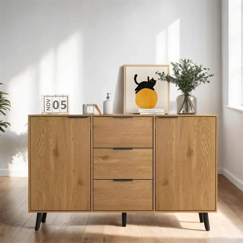 47.2 Wood Sideboard Buffet Cabinet with 3 Drawers & 2 Doors