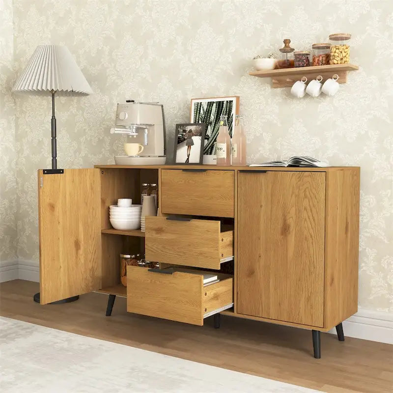 47.2 Wood Sideboard Buffet Cabinet with 3 Drawers & 2 Doors