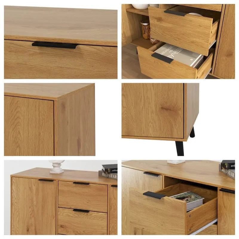47.2 Wood Sideboard Buffet Cabinet with 3 Drawers & 2 Doors