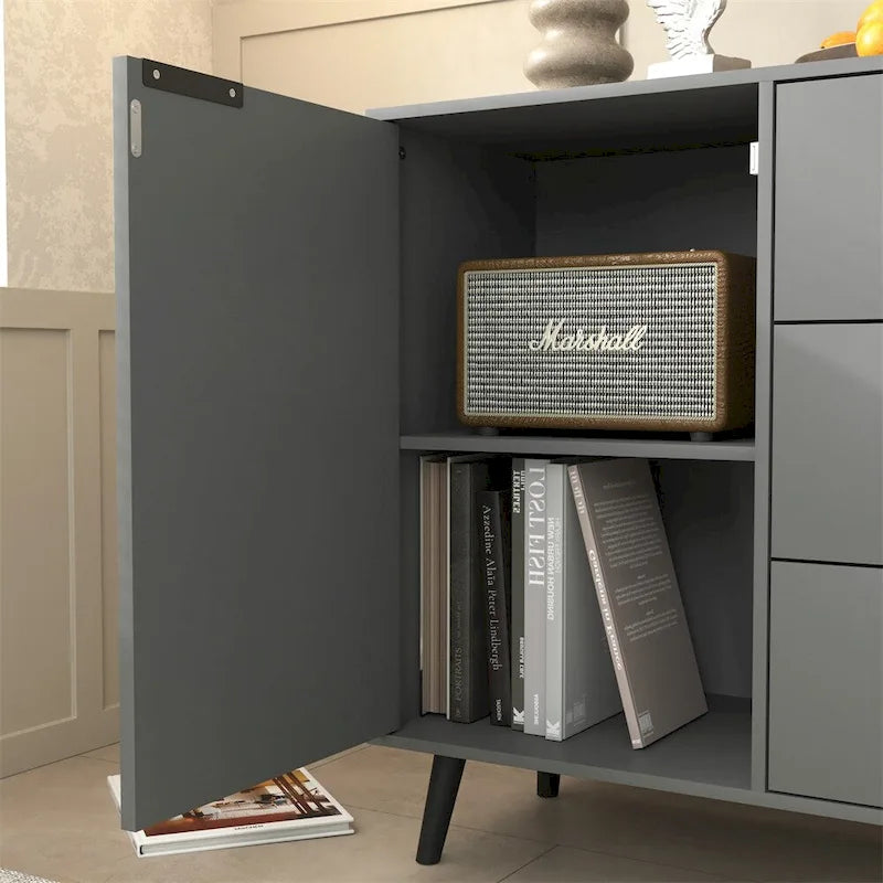 47.2 Wood Sideboard Buffet Cabinet with 3 Drawers & 2 Doors