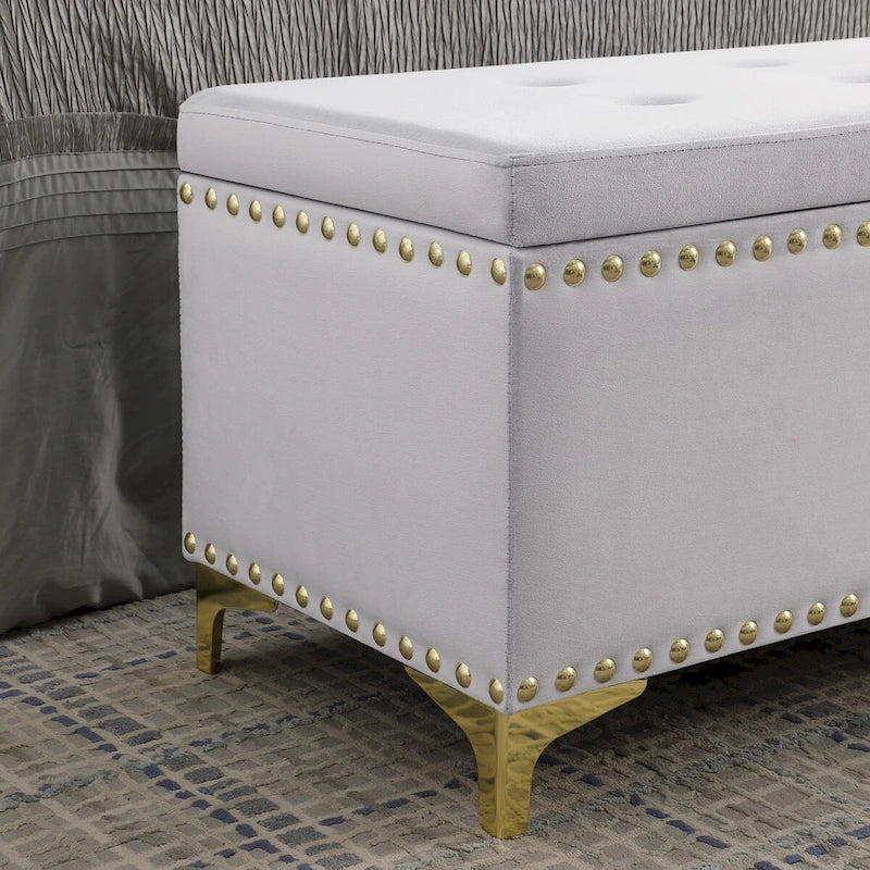 Large Storage Benches Set, Nailhead Trim 2 in 1 Combination Benches, Tufted Velvet Benches with Gold Leg, Support 250lbs